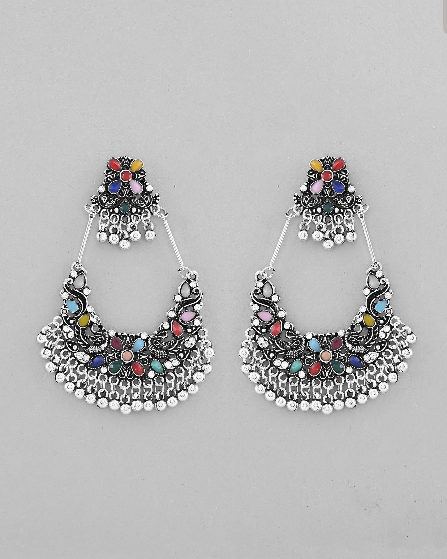 VOJ Silver plated Multi Colour Peacock Oxidized Contemporary Earrings - Distacart