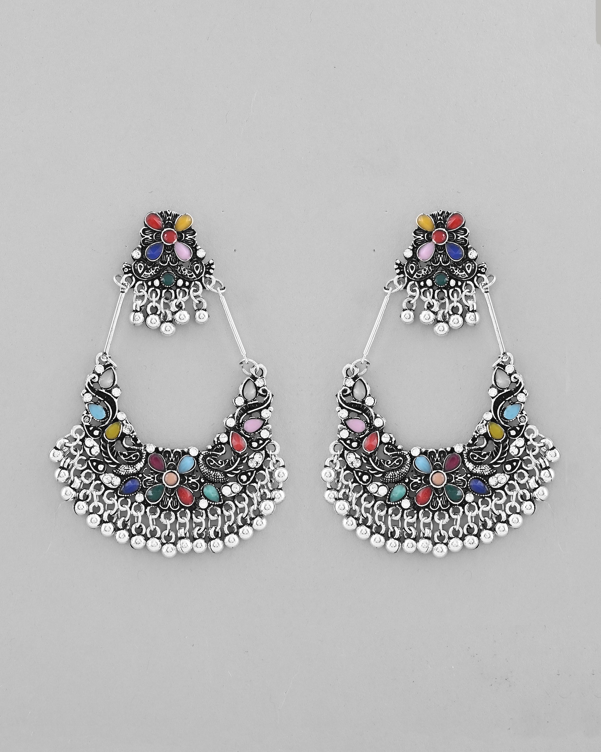 VOJ Silver plated Multi Colour Peacock Oxidized Contemporary Earrings - Distacart