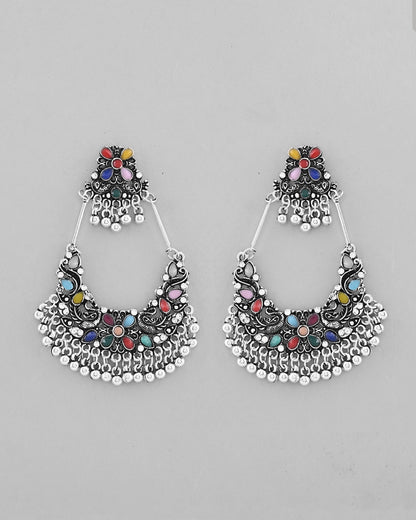 VOJ Silver plated Multi Colour Peacock Oxidized Contemporary Earrings - Distacart