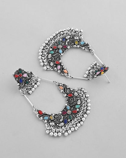 VOJ Silver plated Multi Colour Peacock Oxidized Contemporary Earrings - Distacart