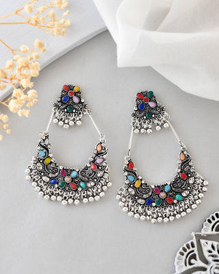 VOJ Silver plated Multi Colour Peacock Oxidized Contemporary Earrings - Distacart