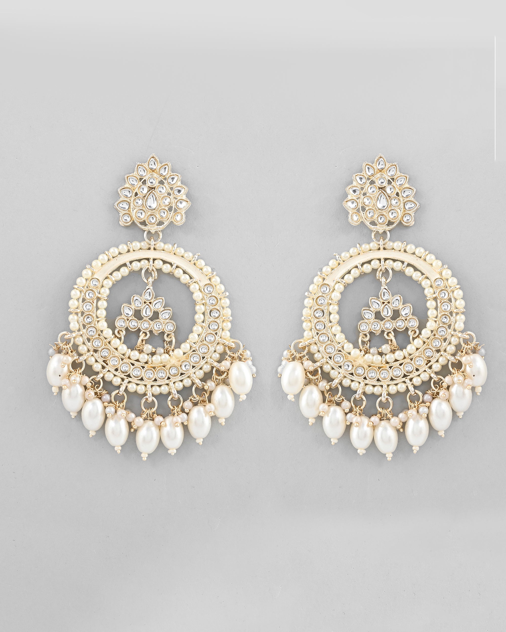 VOJ Gold-Polished Kundan Studded White ChandBali Earrings - Distacart