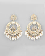 Thumbnail for VOJ Gold-Polished Kundan Studded White ChandBali Earrings - Distacart