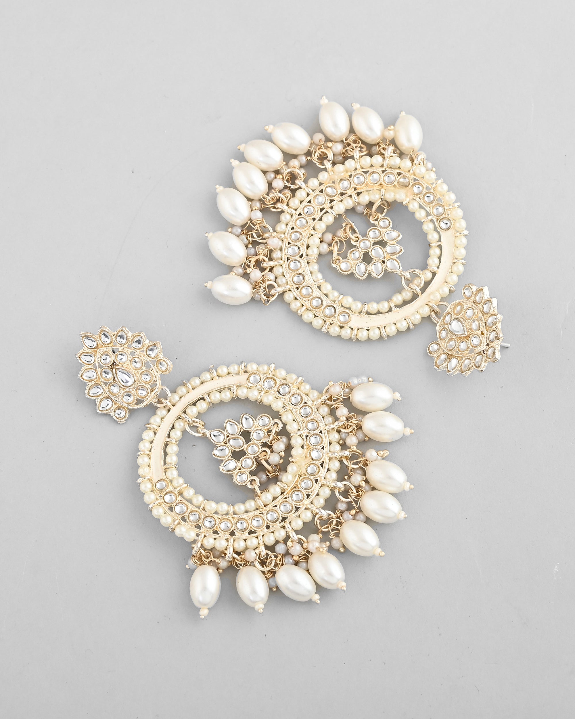 VOJ Gold-Polished Kundan Studded White ChandBali Earrings - Distacart