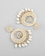 Thumbnail for VOJ Gold-Polished Kundan Studded White ChandBali Earrings - Distacart