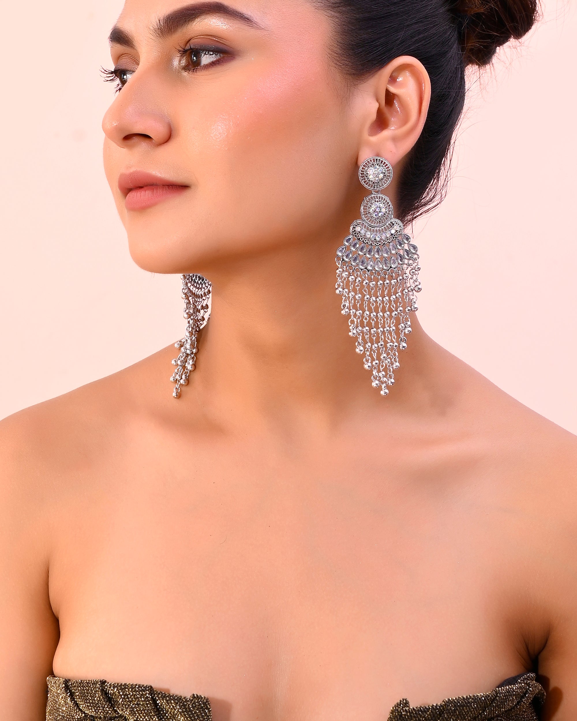 VOJ Silver-Plated Ghungroo Oxidized Drop Long Earrings - Distacart