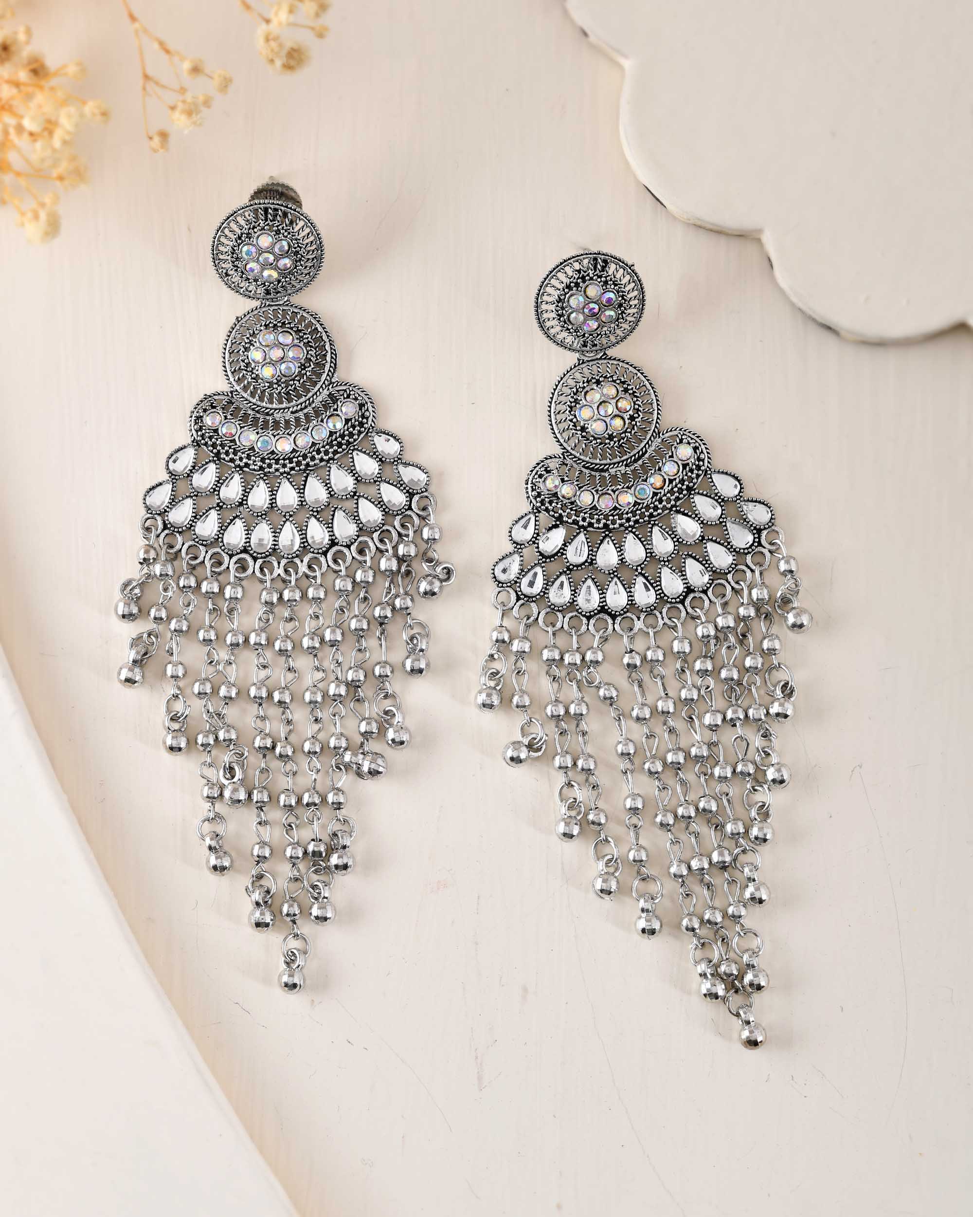 VOJ Silver-Plated Ghungroo Oxidized Drop Long Earrings - Distacart