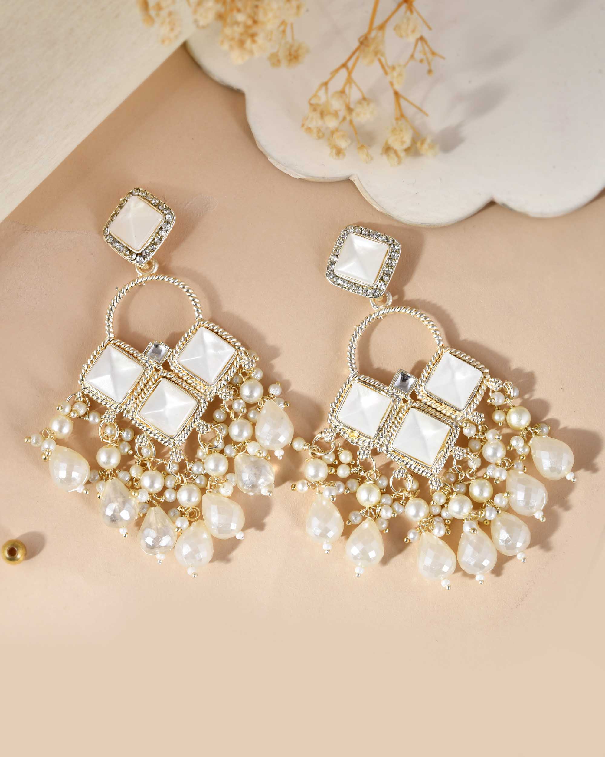 VOJ Gold-Polished geometrical Shaped Classic Drop Earrings - Distacart