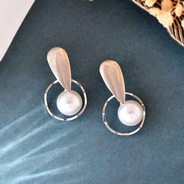 VOJ Silver-Plated Handcrafted Pearl Studded Korean Drop Earrings - Distacart