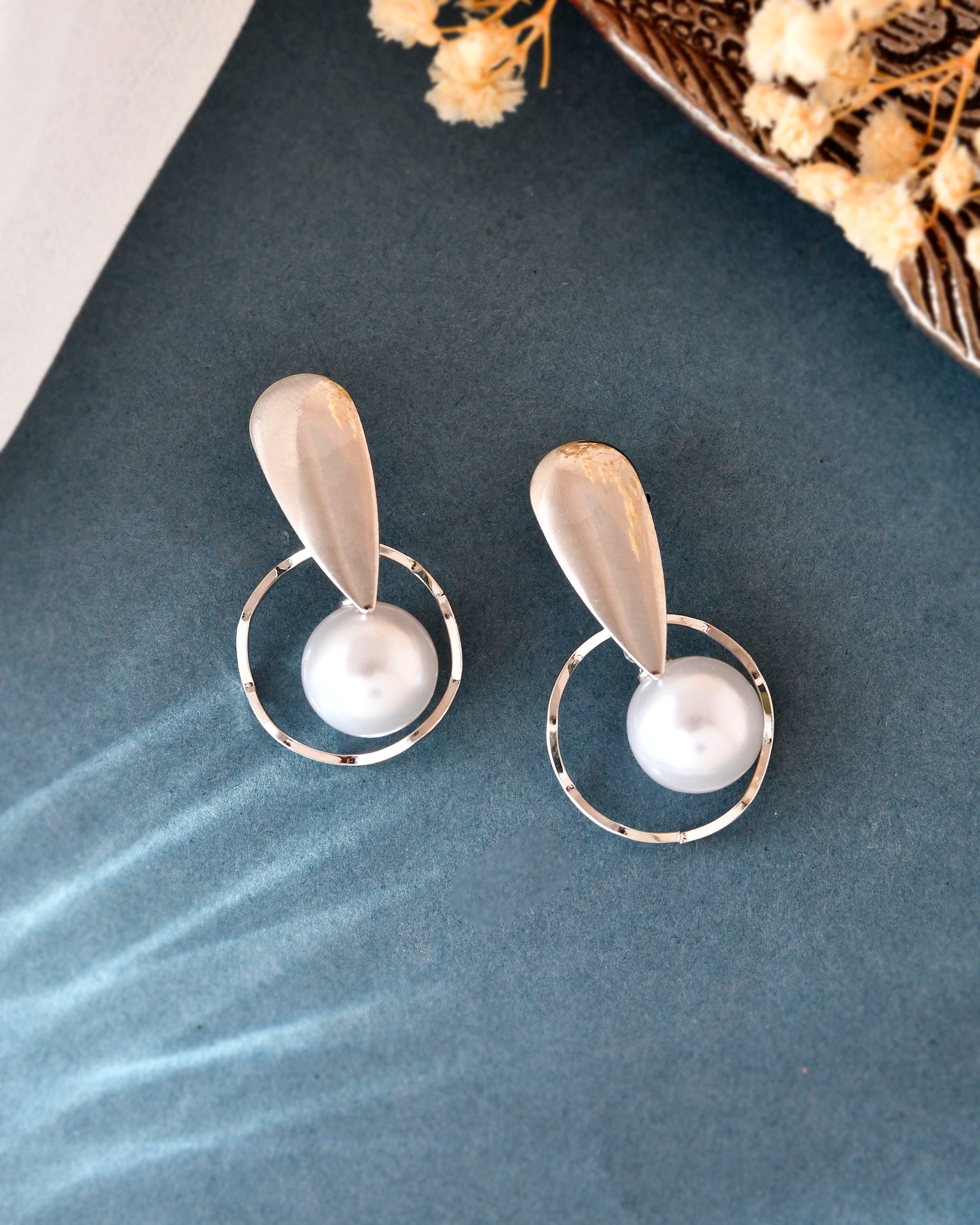 VOJ Silver-Plated Handcrafted Pearl Studded Korean Drop Earrings - Distacart