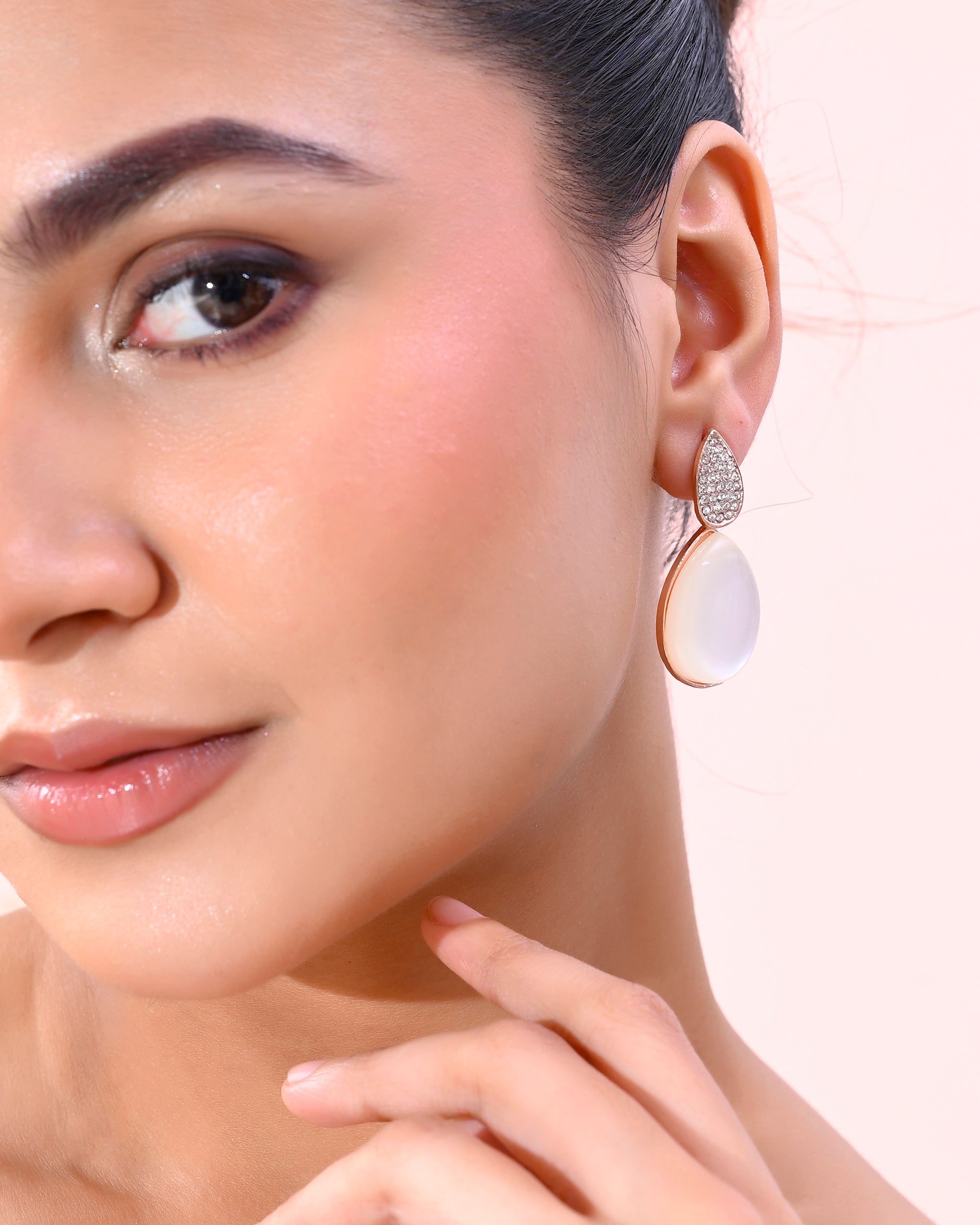 VOJ Gold-Polished CZ-Studded Korean Drop Earrings - Distacart