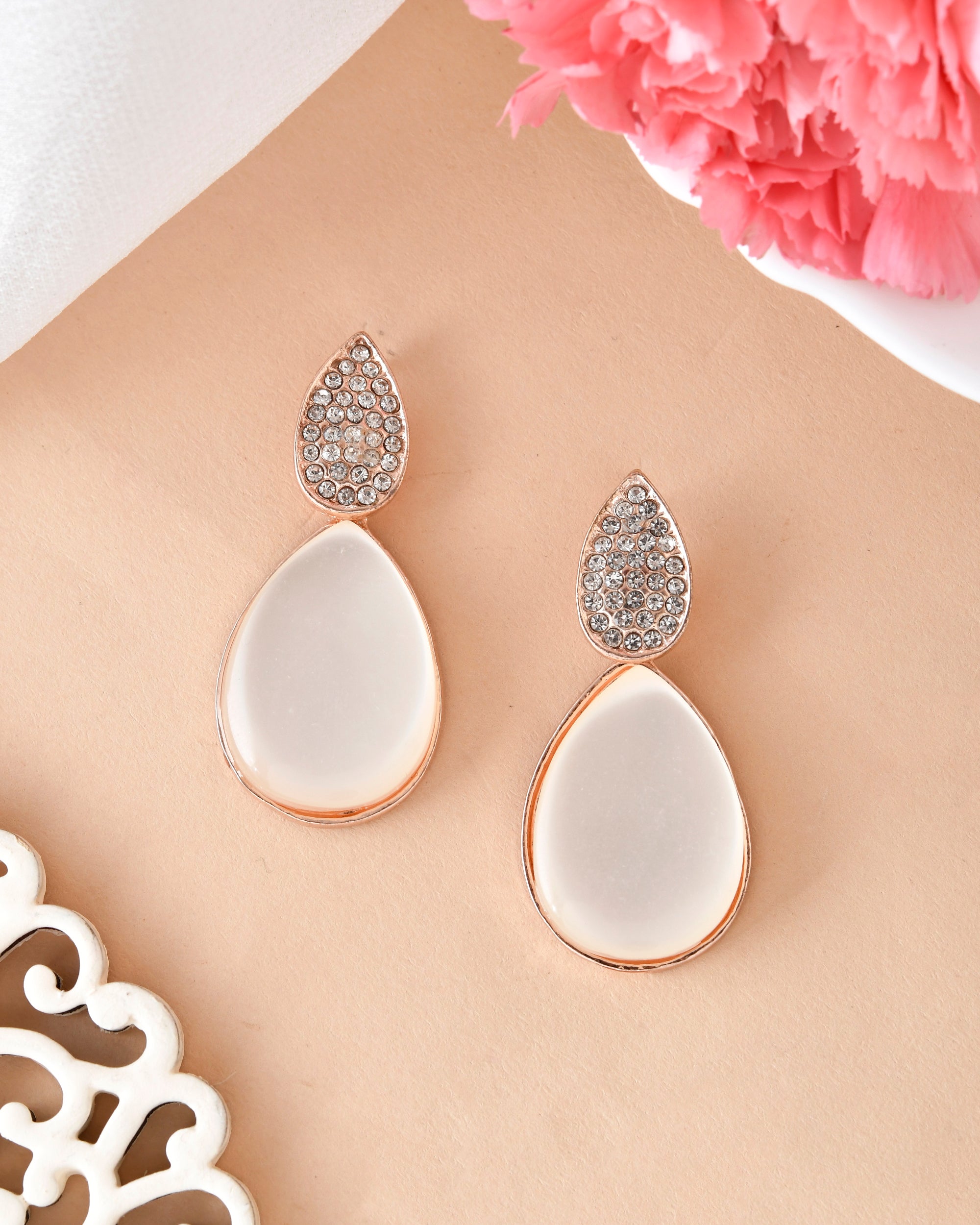 VOJ Gold-Polished CZ-Studded Korean Drop Earrings - Distacart