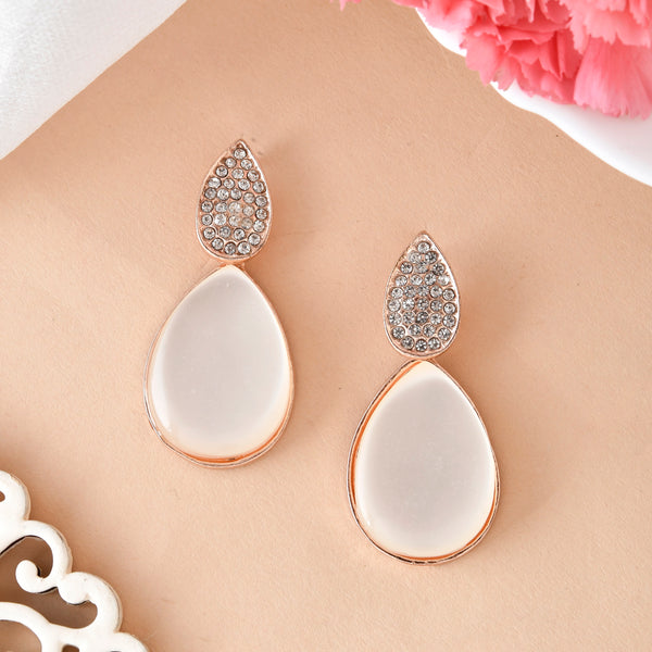 VOJ Gold-Polished CZ-Studded Korean Drop Earrings - Distacart
