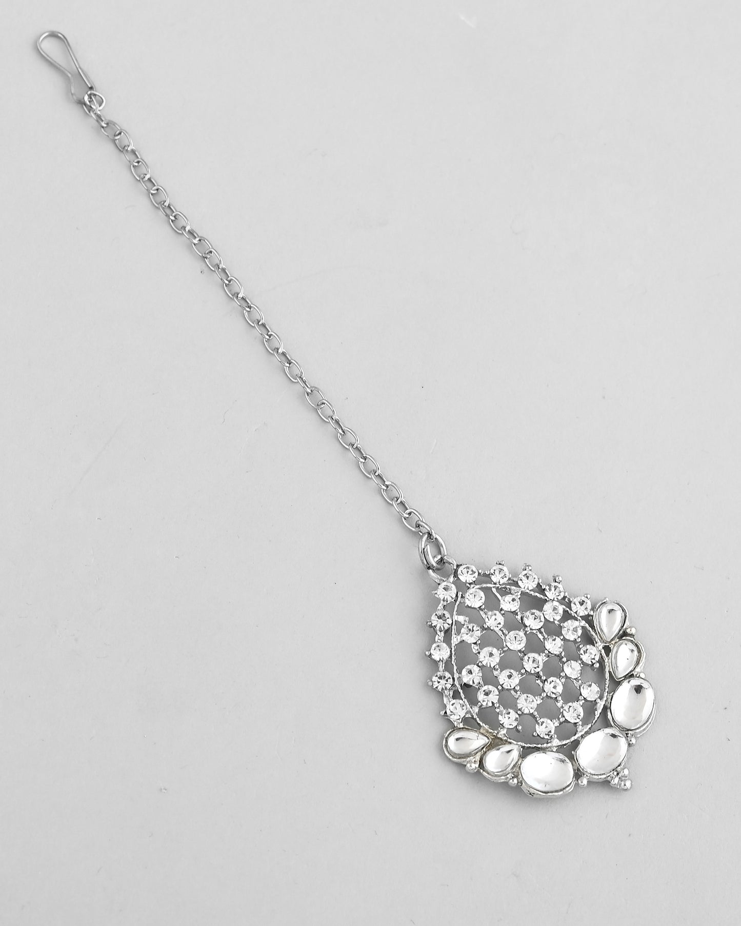 VOJ Silver Plated CZ-Stone Studded Choker Set With Mangtikka - Distacart
