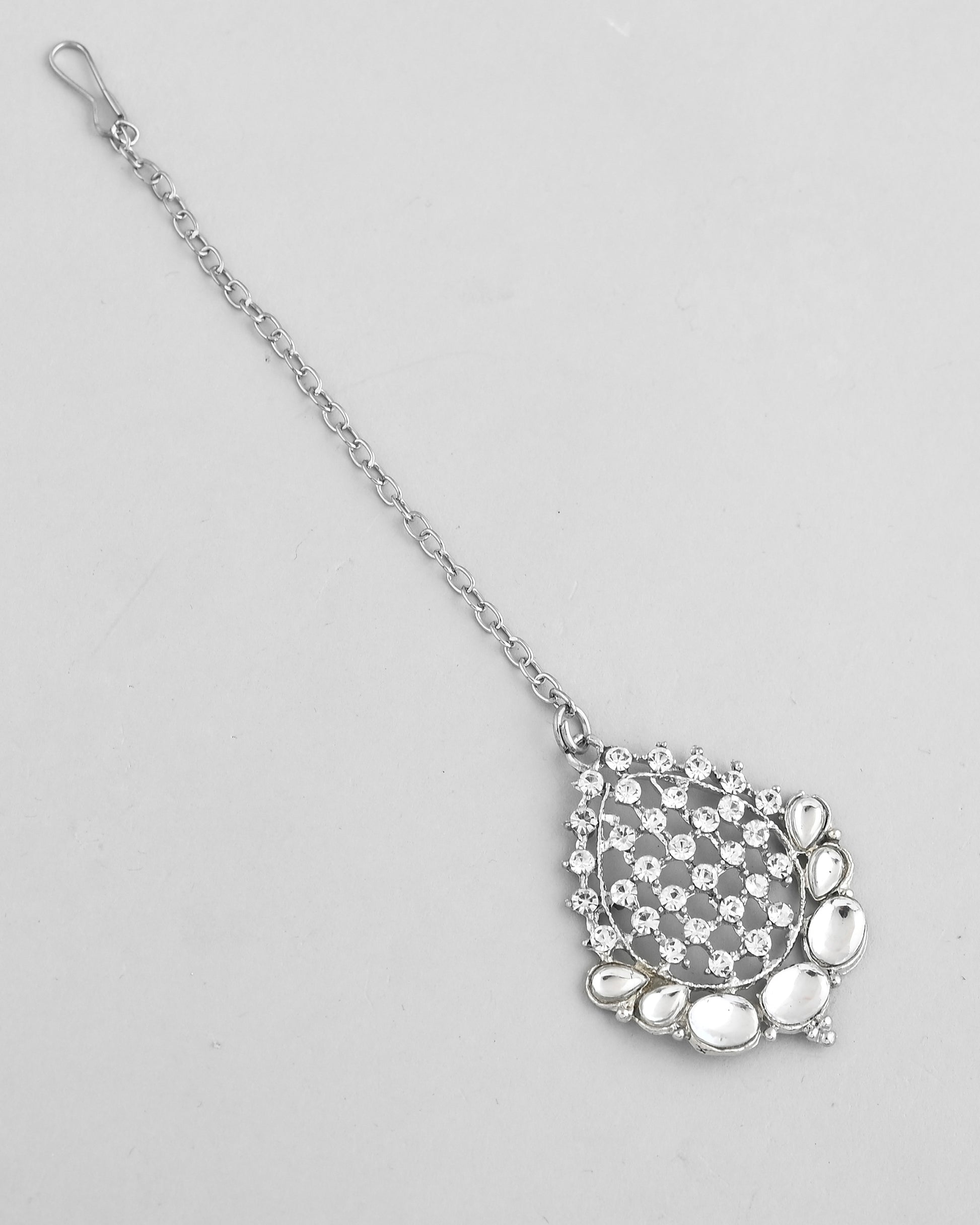VOJ Silver Plated CZ-Stone Studded Choker Set With Mangtikka - Distacart