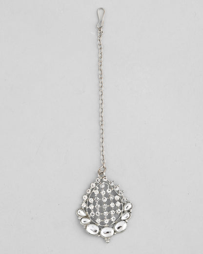 VOJ Silver Plated CZ-Stone Studded Choker Set With Mangtikka - Distacart