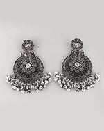Thumbnail for VOJ Silver Plated Floral Oxidized Long Necklace & Earrings - Distacart