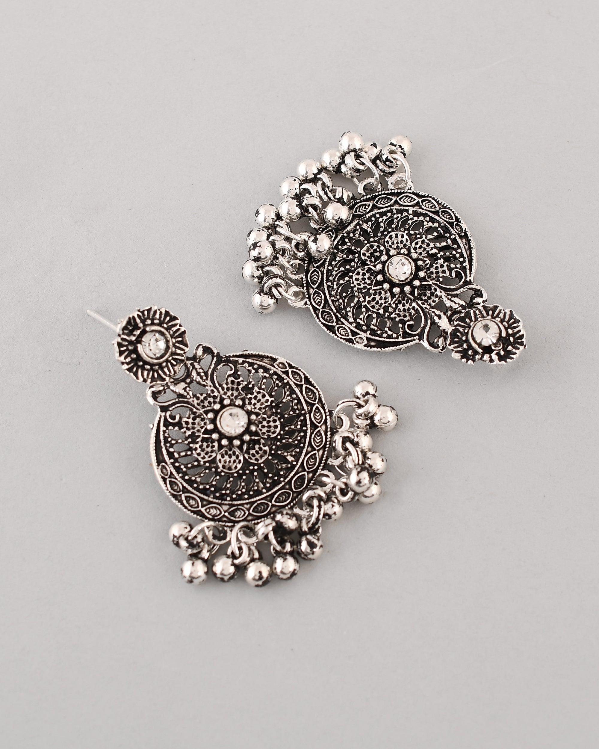 VOJ Silver Plated Floral Oxidized Long Necklace & Earrings - Distacart