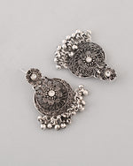 Thumbnail for VOJ Silver Plated Floral Oxidized Long Necklace & Earrings - Distacart