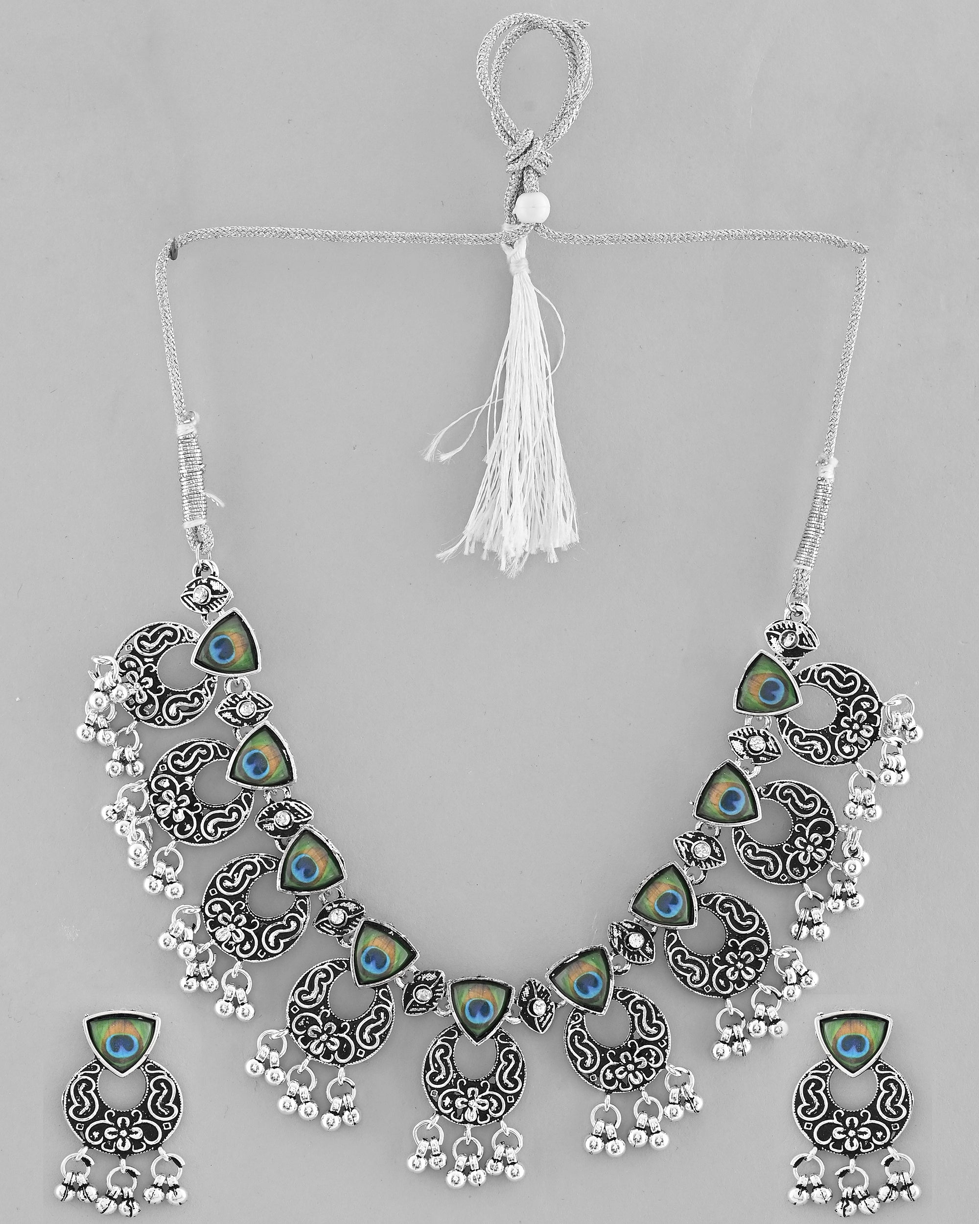 VOJ Silver Plated Peacock Contemporary Choker And Earrings - Distacart