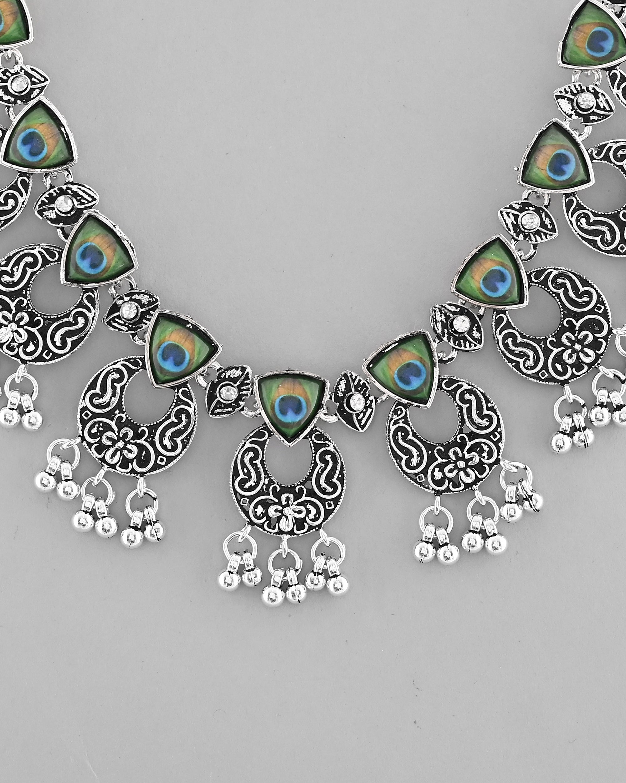 VOJ Silver Plated Peacock Contemporary Choker And Earrings - Distacart