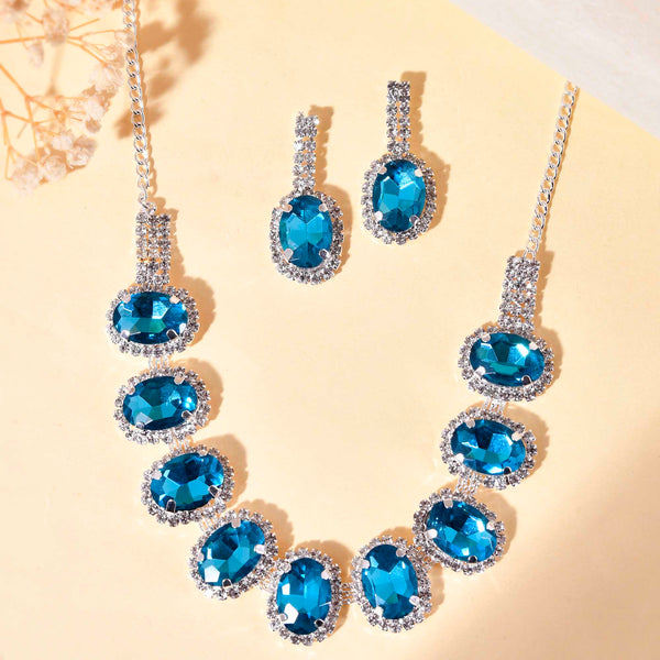 VOJ Silver Plated AD-Stone Studded With Blue Stone Choker Set - Distacart