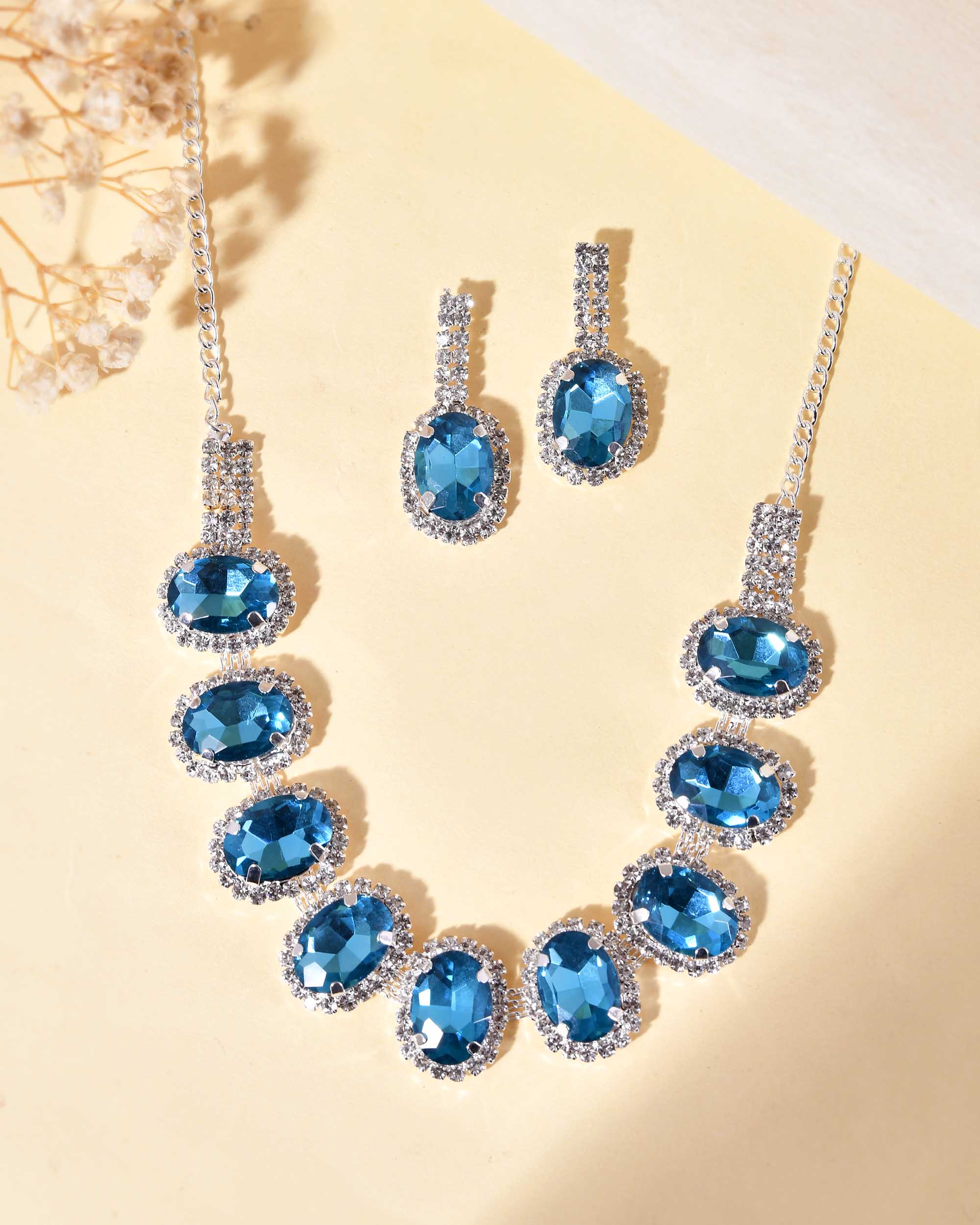 VOJ Silver Plated AD-Stone Studded With Blue Stone Choker Set - Distacart