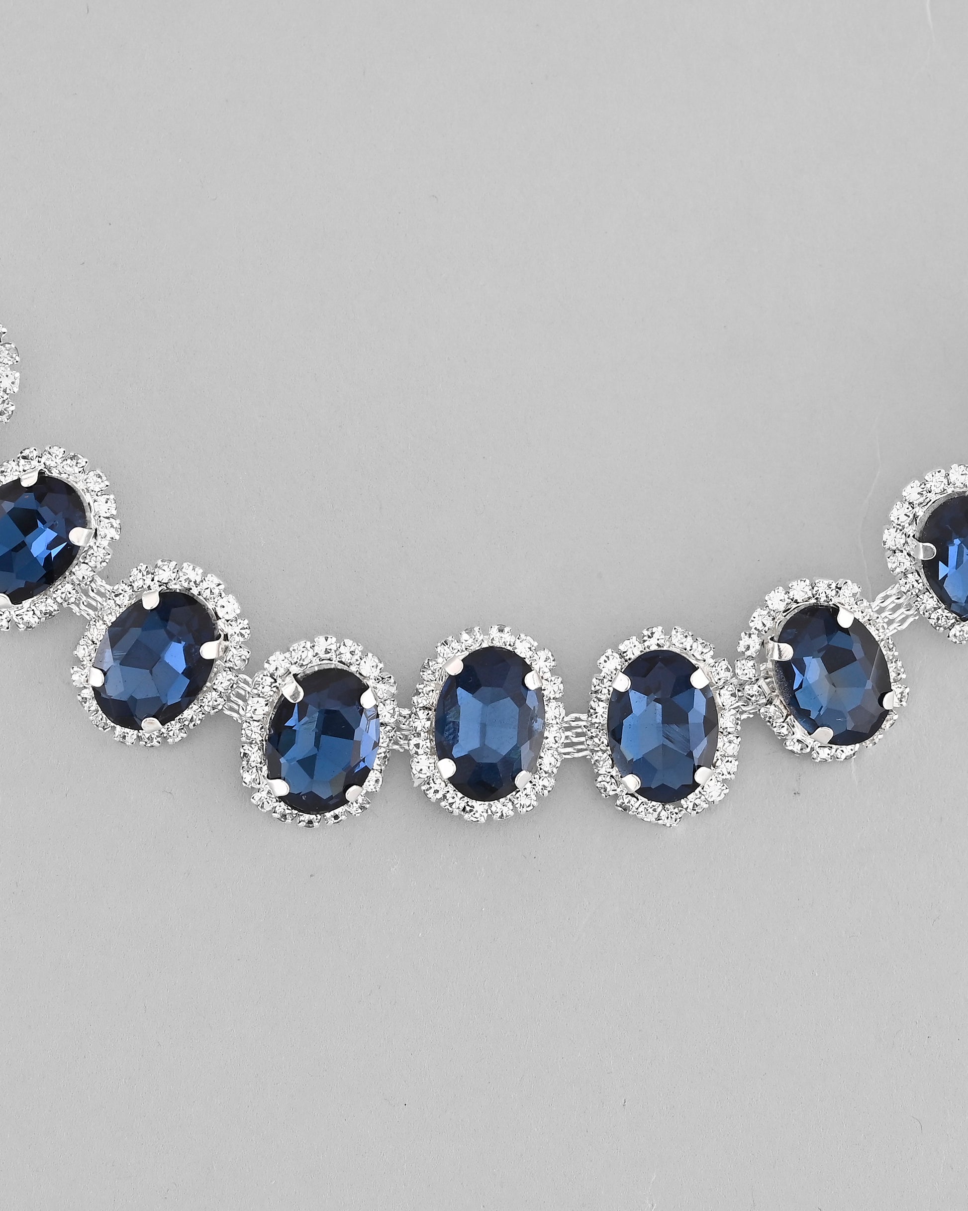 VOJ Silver Plated AD-Stone Studded With Dark Blue Stone Choker Set - Distacart