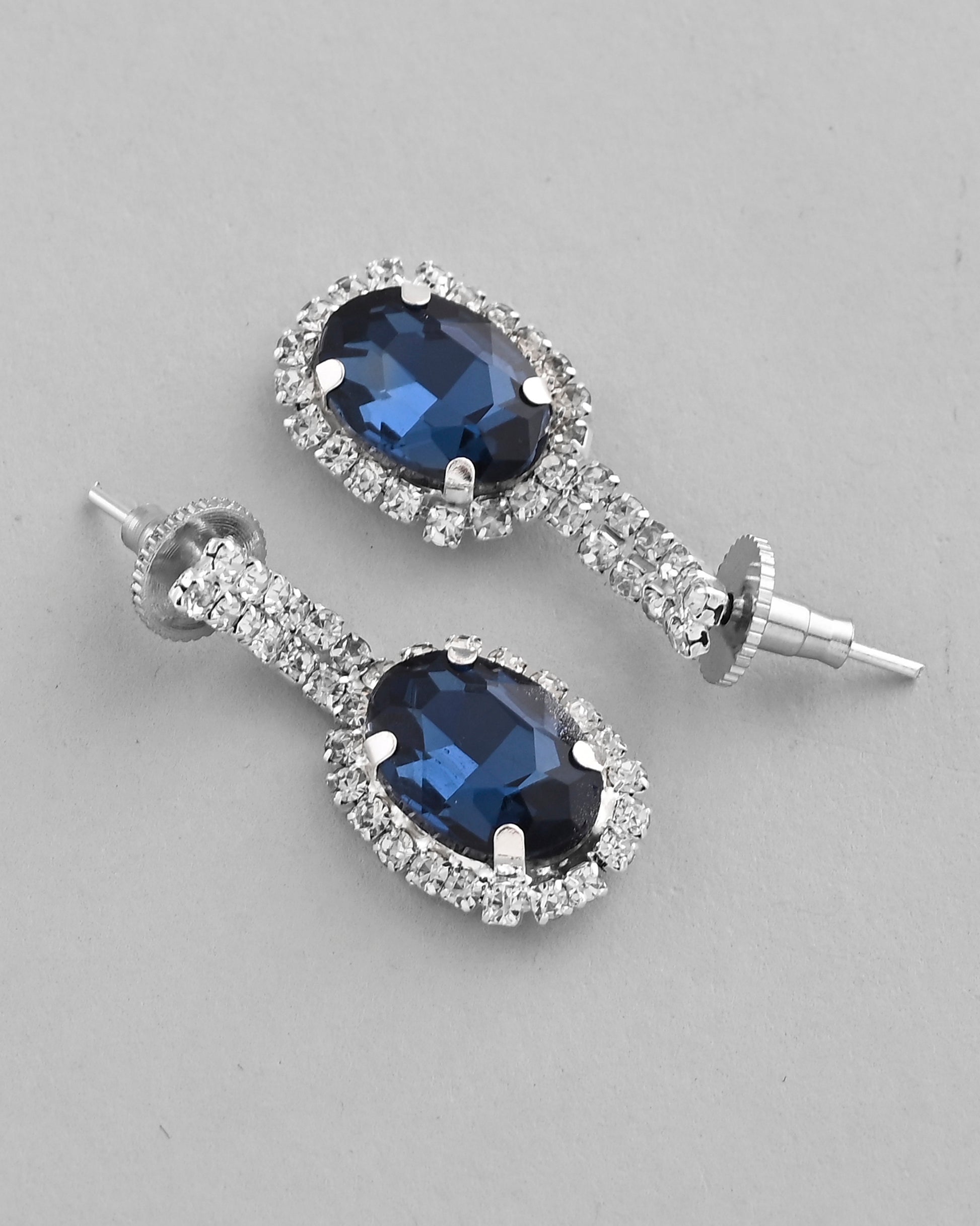VOJ Silver Plated AD-Stone Studded With Dark Blue Stone Choker Set - Distacart