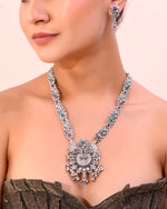 Thumbnail for VOJ Silver Plated Stone Studded Oxidized Long Necklace And Earrings - Distacart