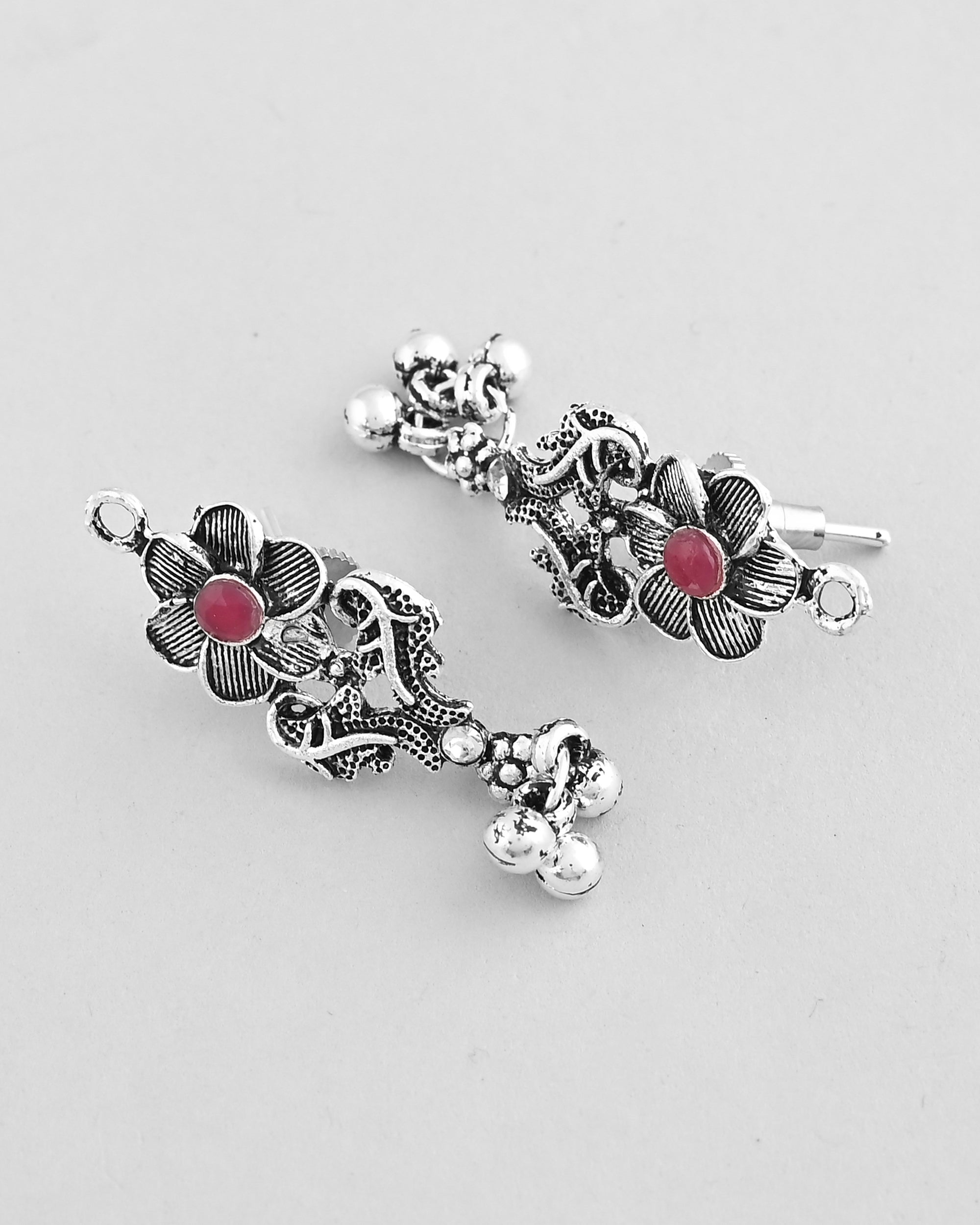 VOJ Silver Plated Stone Studded Oxidized Long Necklace And Earrings - Distacart