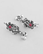 Thumbnail for VOJ Silver Plated Stone Studded Oxidized Long Necklace And Earrings - Distacart