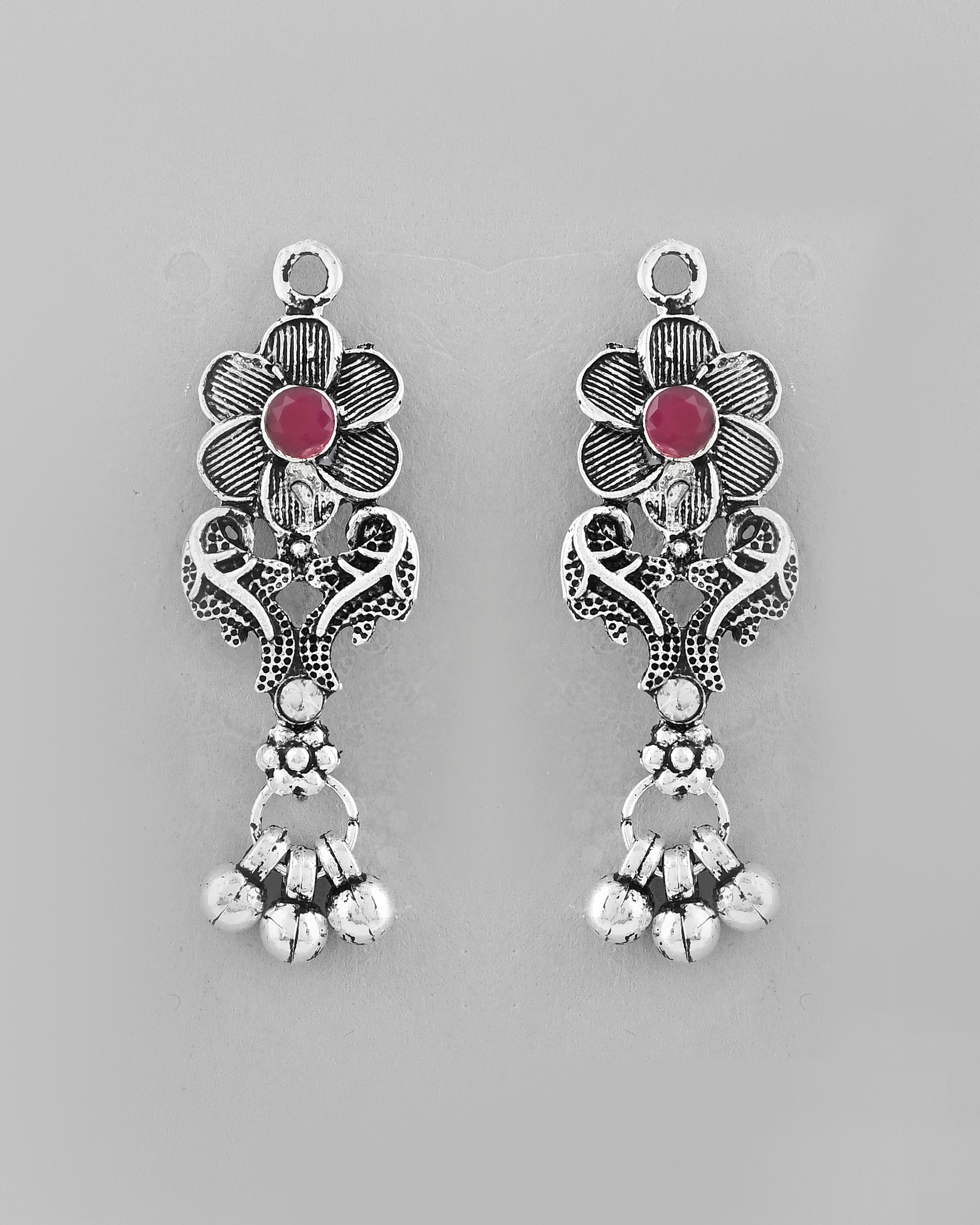 VOJ Silver Plated Stone Studded Oxidized Long Necklace And Earrings - Distacart