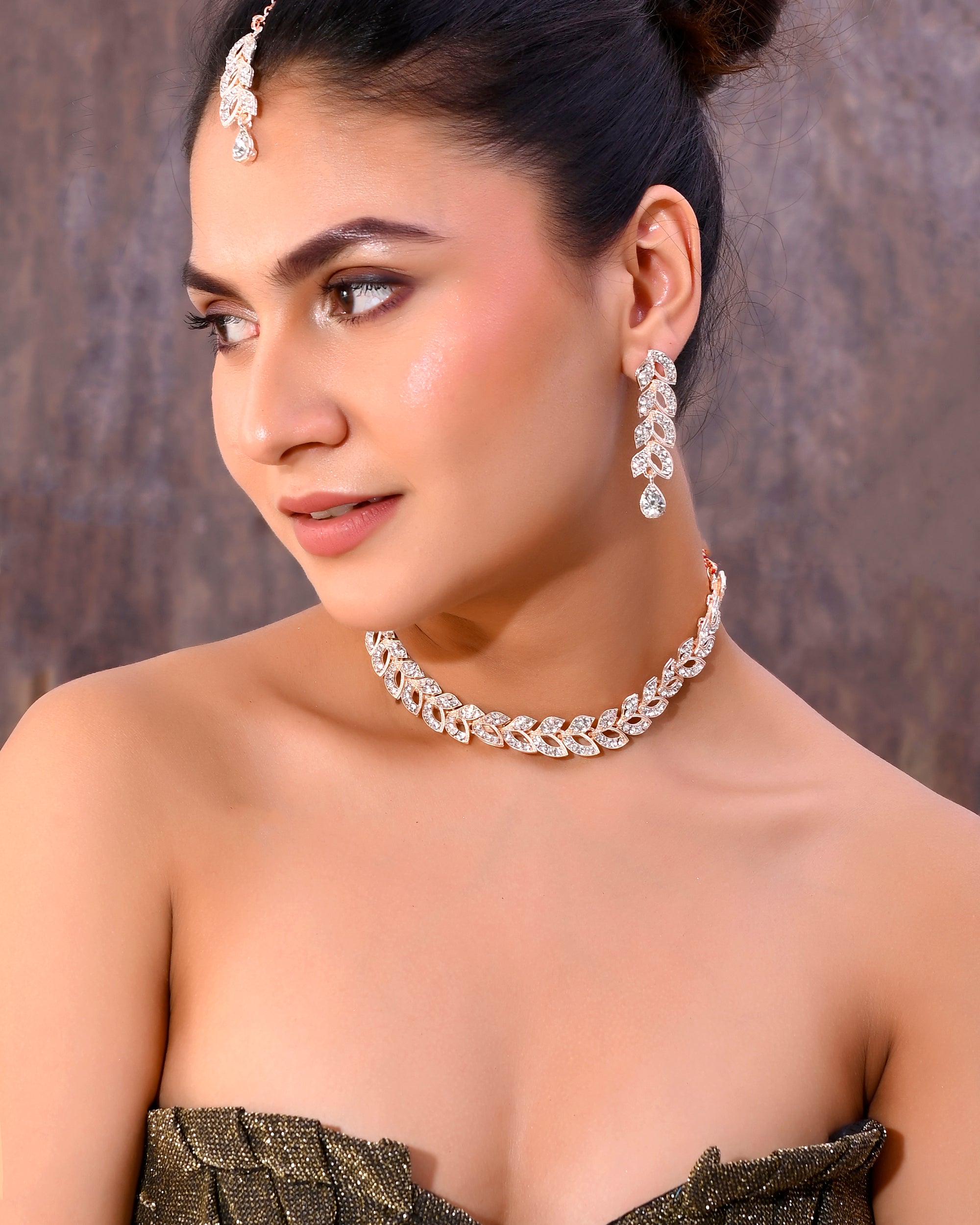 VOJ Gold-Polished CZ-Studded Jewellery Set With Mangtikka - Distacart