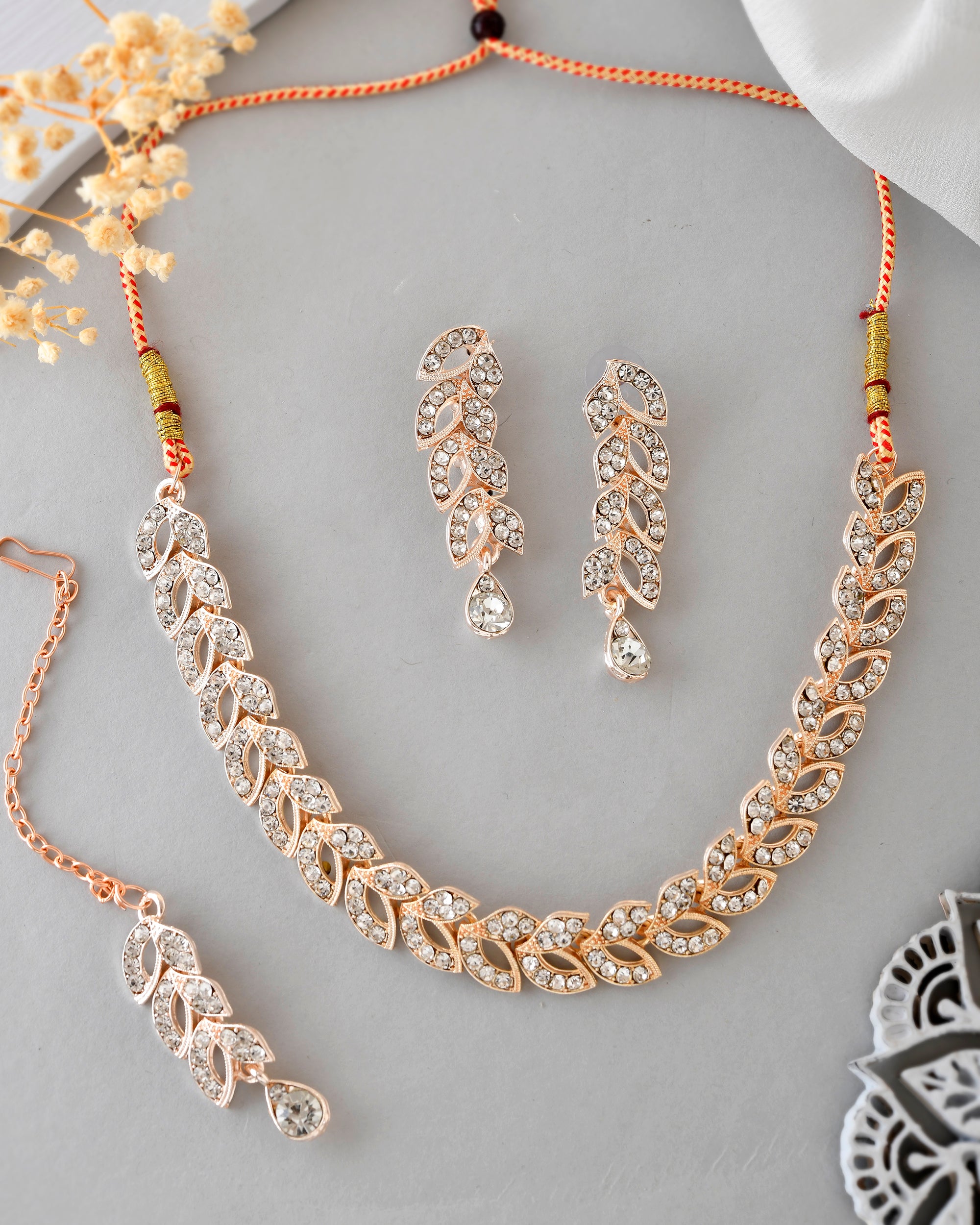 VOJ Gold-Polished CZ-Studded Jewellery Set With Mangtikka - Distacart