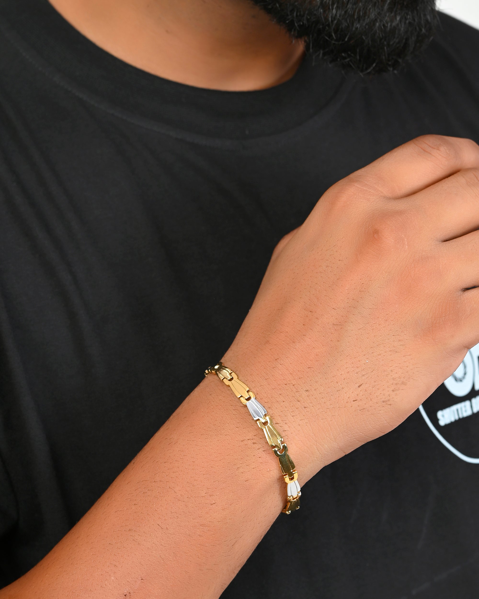 VOJ Gold and Silver Polished Designer Men Bracelet - Distacart