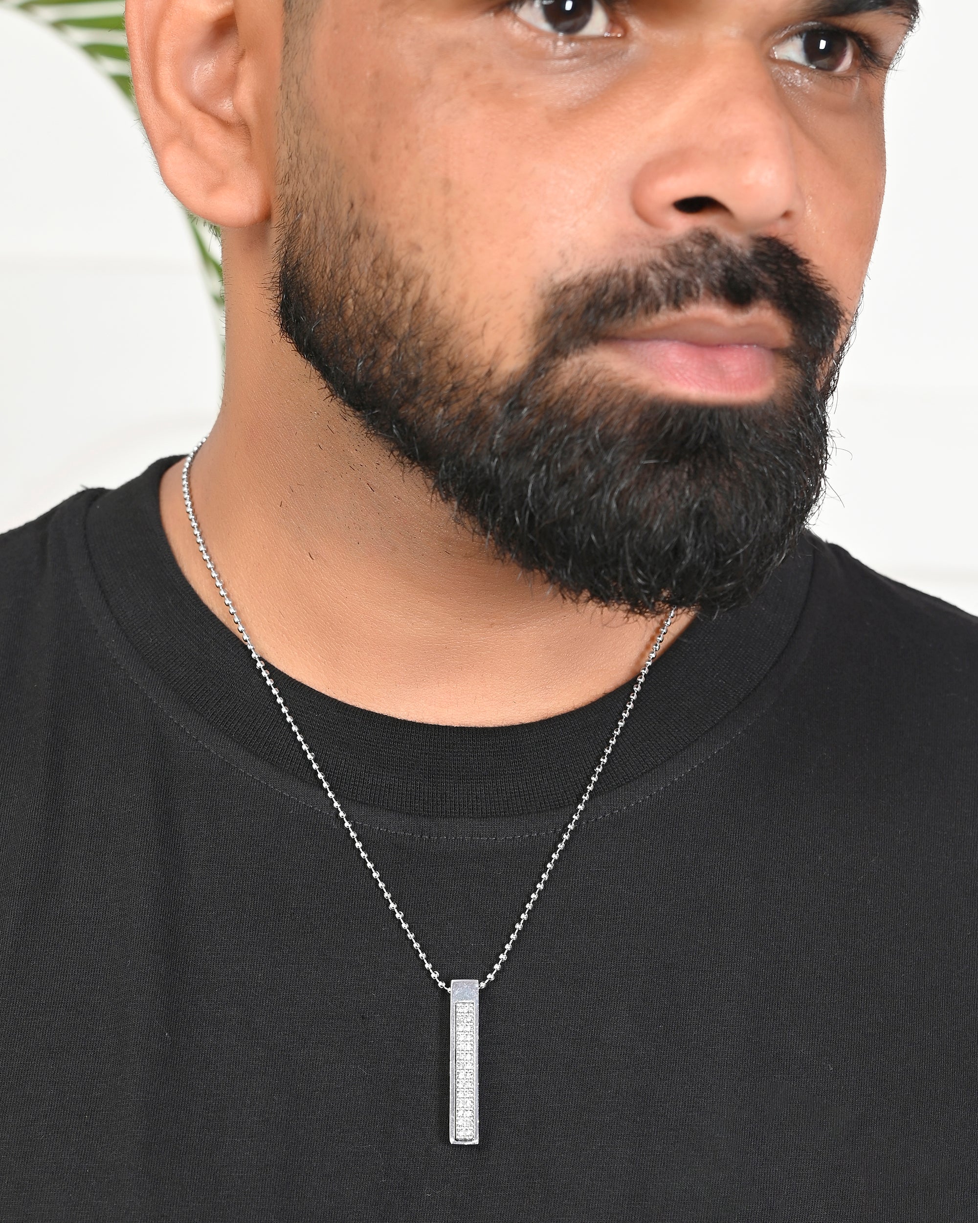 VOJ Silver Plated Men Chain With Rectangular Shaped AD Stone Studded Pendent - Distacart