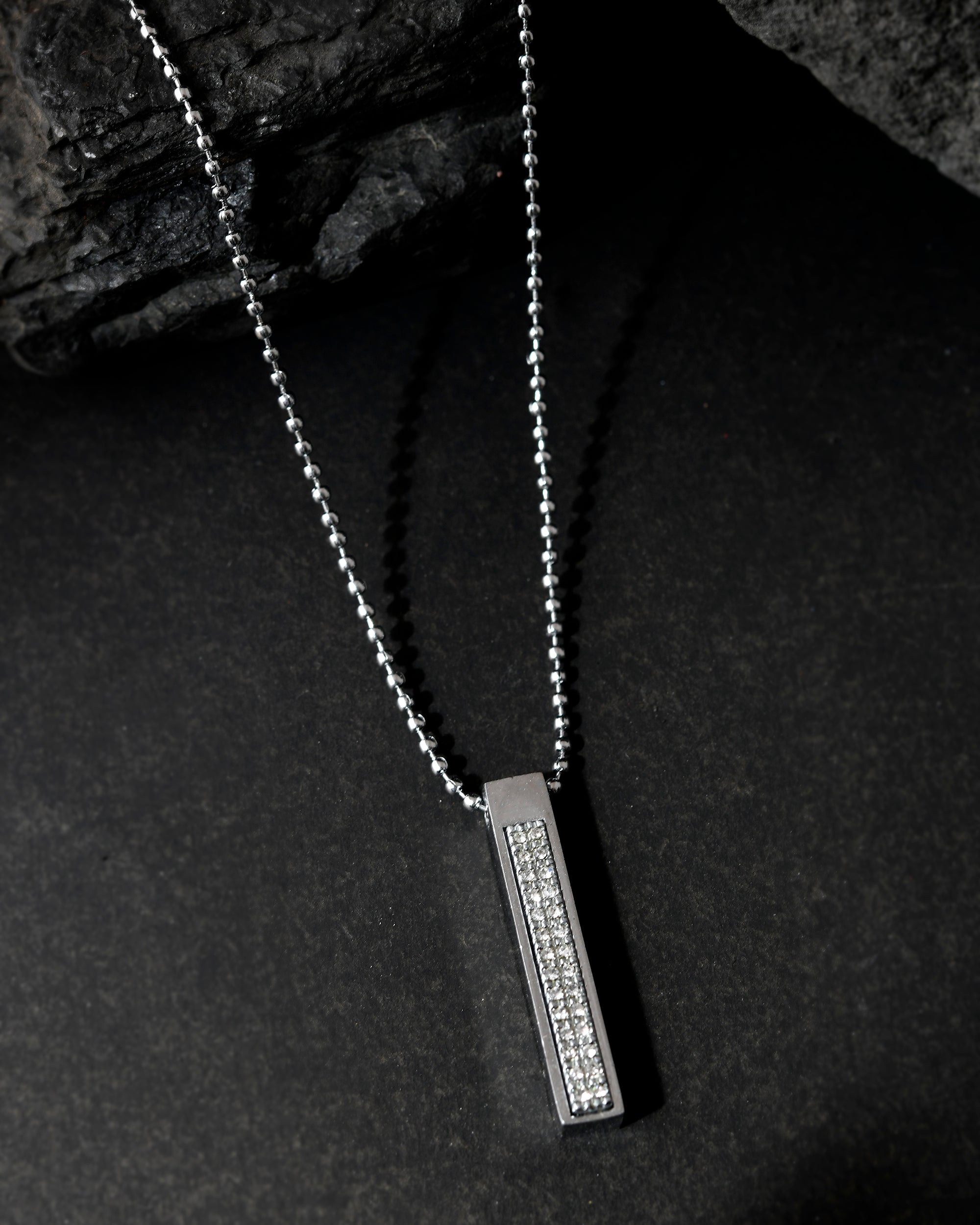 VOJ Silver Plated Men Chain With Rectangular Shaped AD Stone Studded Pendent - Distacart
