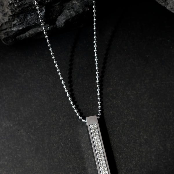 VOJ Silver Plated Men Chain With Rectangular Shaped AD Stone Studded Pendent - Distacart