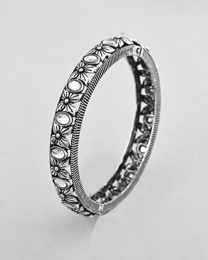 VOJ Rhodium Plated White Stone Studded Kada Bracelet - Distacart