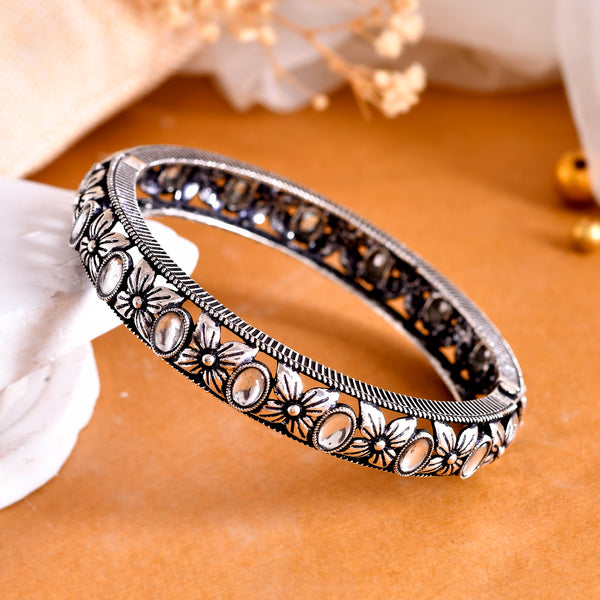 VOJ Rhodium Plated White Stone Studded Kada Bracelet - Distacart