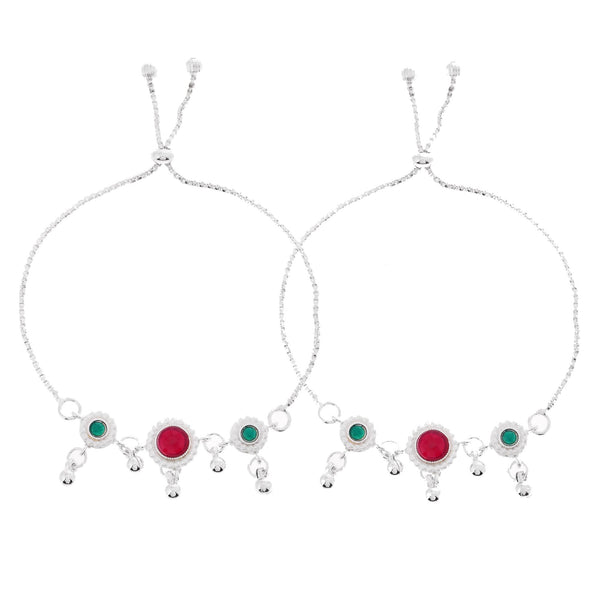 VOJ Set of 2 Silver-Plated Artificial Stones And Beads Anklet - Distacart