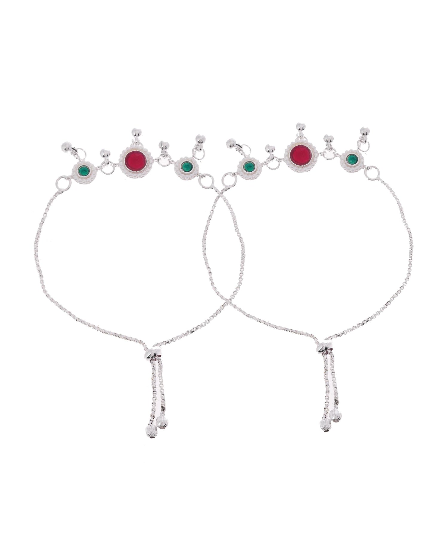 VOJ Set of 2 Silver-Plated Artificial Stones And Beads Anklet - Distacart