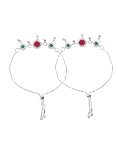 VOJ Set of 2 Silver-Plated Artificial Stones And Beads Anklet - Distacart