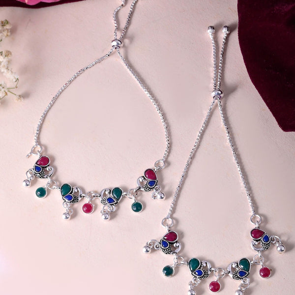 VOJ Set of 2 Silver-Plated Peacock Shaped Artificial Stones Anklet - Distacart