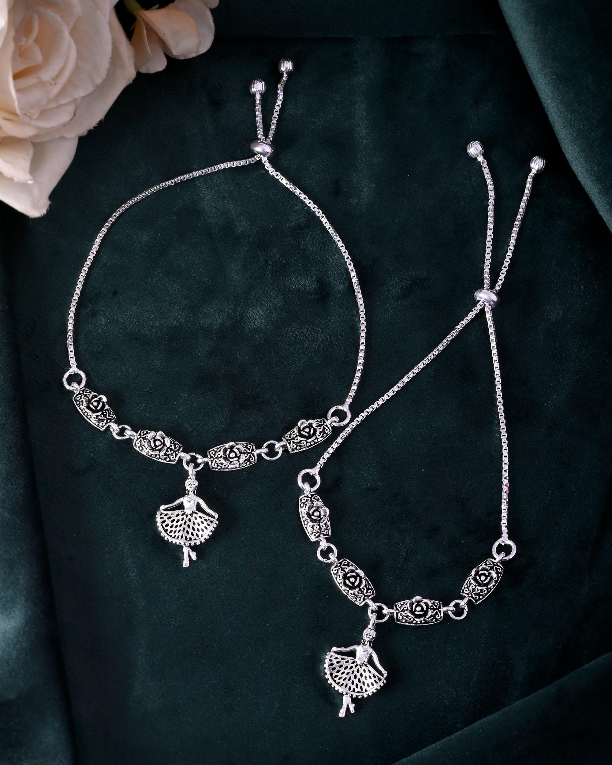VOJ Set of 2 Silver Plated Dancing Girl Anklet - Distacart
