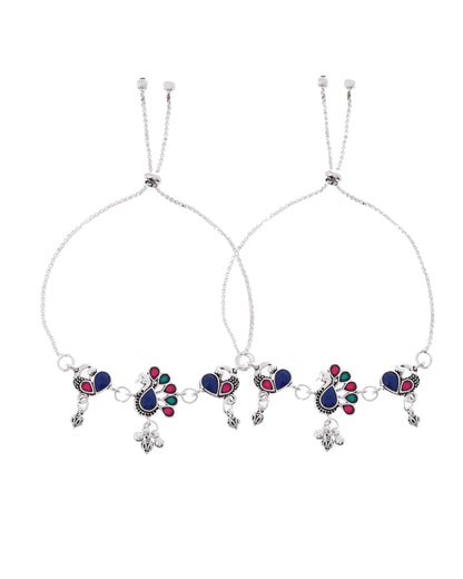 VOJ Set of 2 Silver-Plated Peacock Shaped Stone Studded Anklet - Distacart
