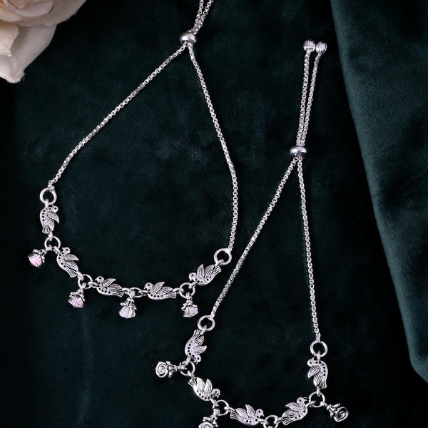 VOJ Set of 2 Silver Plated Bird And Rose Shaped Anklet - Distacart