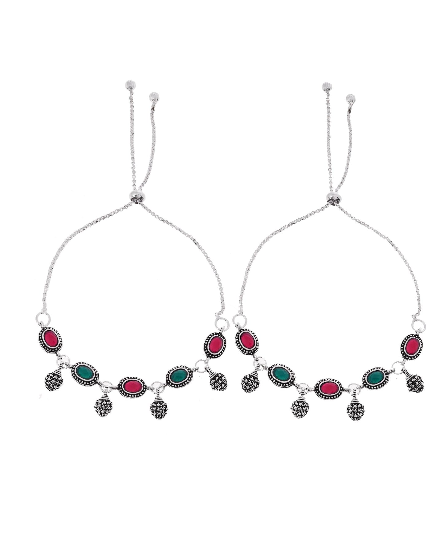 VOJ Set of 2 Silver-Plated Artificial Stones Studded Anklet - Distacart