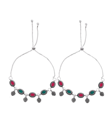 VOJ Set of 2 Silver-Plated Artificial Stones Studded Anklet - Distacart